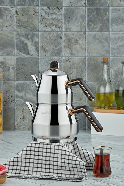 Cooker Everest 18/10 Paslanmaz Çelik Orta Boy Çaydanlık 0,75 L Demlik 1,75 L ...