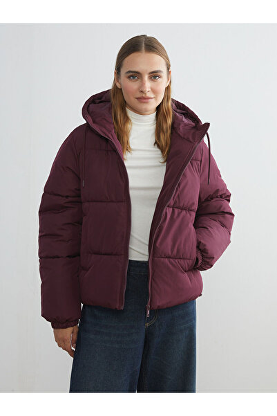 LC Waikiki Mg Trenden Claret Red Hooded Women's Puffer Jacket