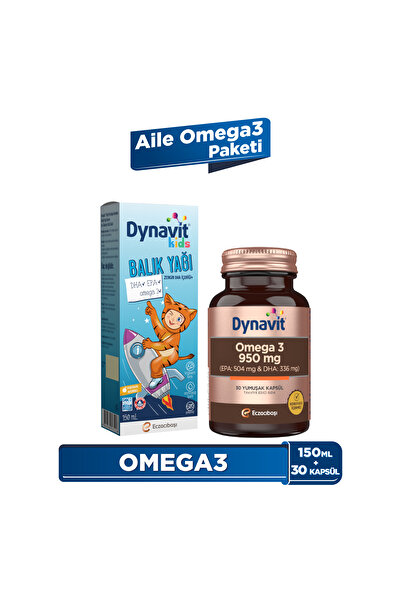 Dynavit Kids Portakal Balık Yağı 150 mL & Omega 3 950 mg 30 Yumuşak Kapsül - Aile Omega 3 Paketi