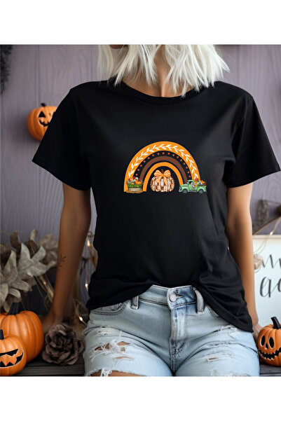 ASELİNDA تي شيرت هالوين مطبوع من القطن برقبة دائرية (أضف عنصرين للقيام بالتنسيق)