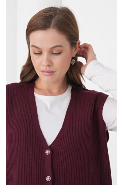 Fresh&Moda Women's Mother Plus Size Corded Fabric Wool Knitwear Vest