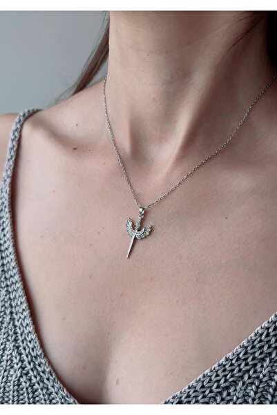 Aytozu Takı ve Aksesuar ÇELİK 316L MELEK KANATLI KILIÇ SİLVER KOLYE