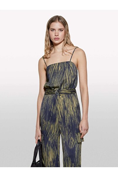 Sisley Women's Viscose Satin Patterned Elastic Waist Strap Jumpsuit 325P48Jclt00O-Sis76N