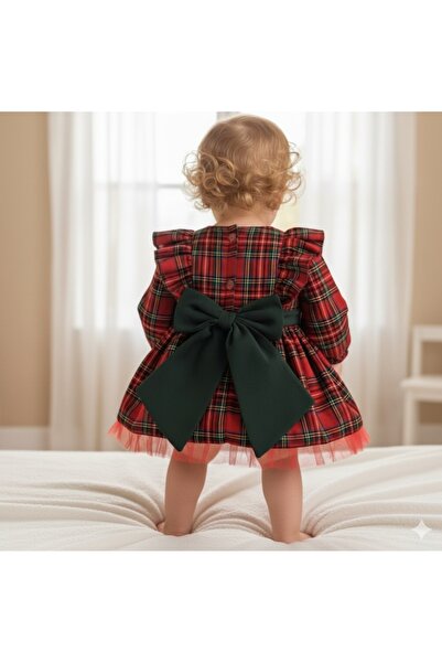 LARENİS Kız Bebek Ekoseli Yıbaşı Elbisesi