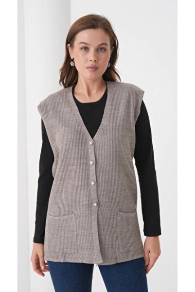 Fresh&Moda Women's Mother Plus Size Corded Fabric Wool Knitwear Vest
