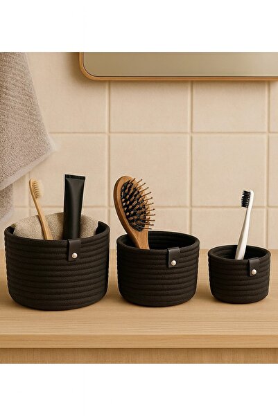 SEVHOME CONCEPT Dekoratif Pamuk İpli 3'lü Sepet %100 El Yapımı