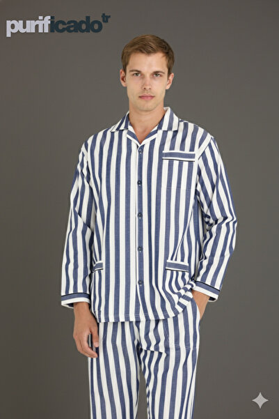 KLY Старомоден мъжки комплект пижама с ленти, луксозен и удобен