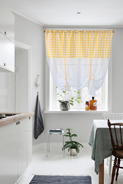 cotton maison Natural Pot Plaid Tulle Curtain Retro