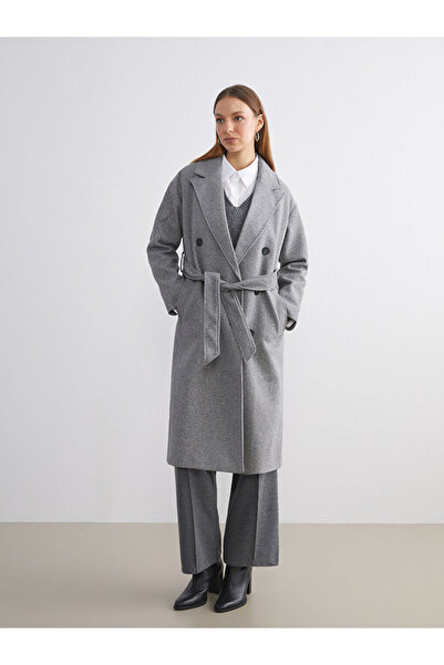 LC Waikiki Anthracite Jacket Collar Women's Cashmere Coat