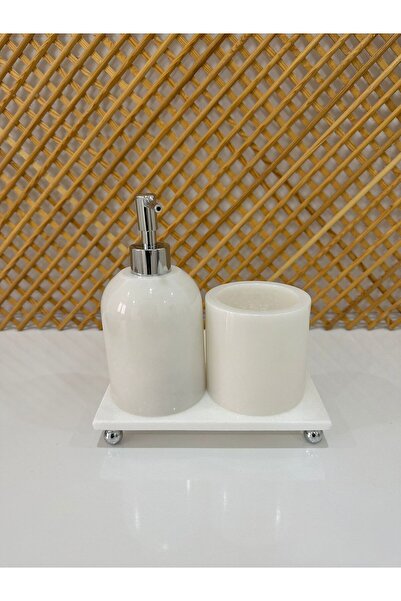 FARALYAHOME 3-Piece Bathroom Set with Liquid Soap Dispenser and Toothbrush Holder Bathroom Accessories Silver White Marble