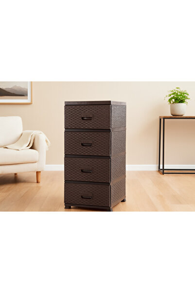 Selgot Plastic Chest of 4 Drawers, Brown, 38 x 45 x 90 cm