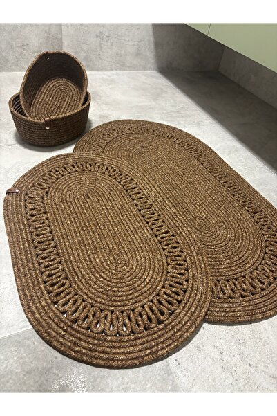 MaVaux Σετ μπάνιου Terra 4 τεμαχίων – 2 τεμαχίων οβάλ χαλάκι & 2 τεμαχίων οβάλ καλάθι, ύφανση από φυσικό σχοινί, χειροποίητο - Premium