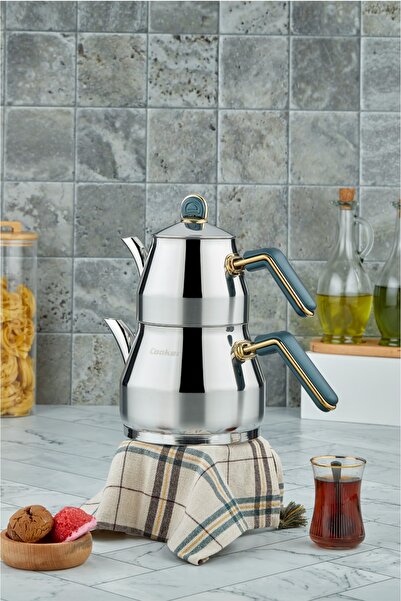 Cooker Everest 18/10 Paslanmaz Çelik Orta Boy Çaydanlık 0,75 L Demlik 1,75 L ...