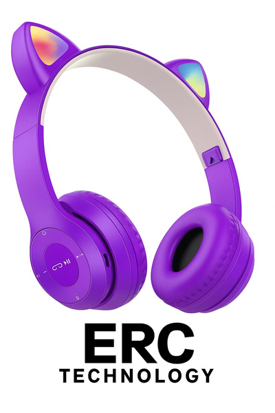 ERCTECH Işıklı Bluetooth Kablosuz Kedi Kulaklıklı Çocuk Kafa Üstü Kulaklık – ...