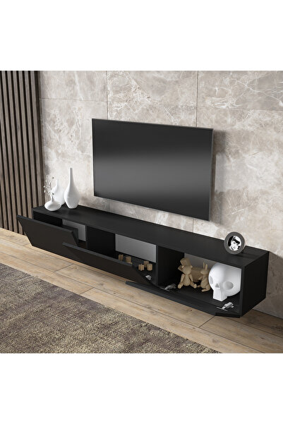 Remaks Ahsen 3 Kapaklı Duvara Monte TV Ünitesi - Siyah