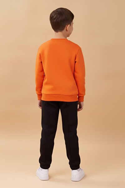 Perendi Boy's Crew Neck Embroidered Winter Suit - Orange