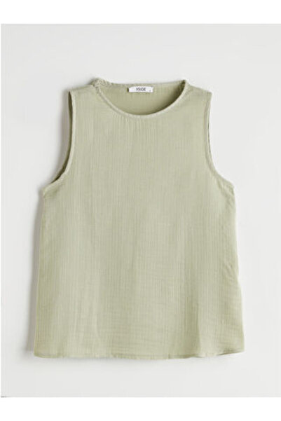 LC Waikiki M1 Sezon Khaki Crew Neck Muslin Blouse