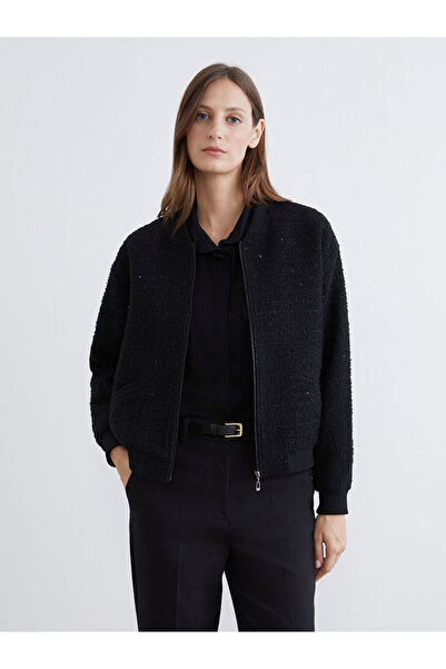 LC Waikiki MG TREND'EN LCW WAIKIKI Siyah Kolej Yaka Payetli Kadın Tüvit Ceket