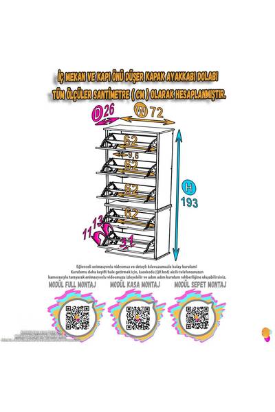 Modilayn VARBİ UMAY' 2 Li Asma Kapı Önü 72x193x26 cm’ lik 5 Düşer Kapak 10 Göz Bölme Ayakkabılık