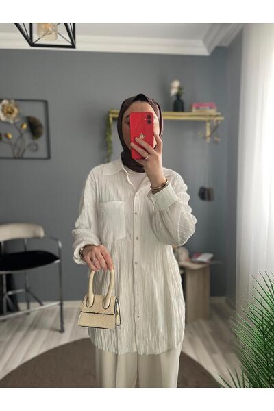 byalisdmr Düğmeli Piliseli Salaş Gömlek -Beyaz