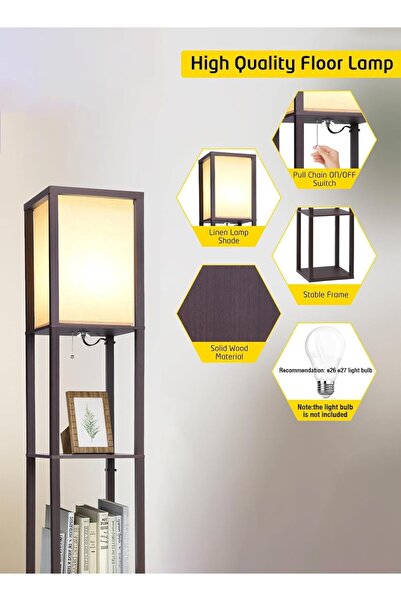 HYX مصباح أرضي مع أرفف، مصباح زاوية خشبي عصري (المصابيح غير متضمنة)