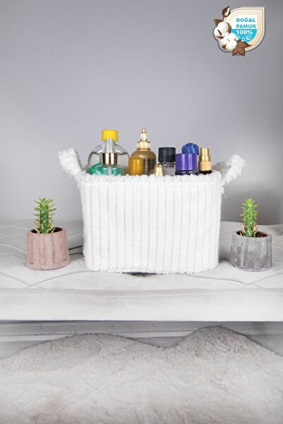 homyjr's %100 Pamuk Beyaz Kadife Sepet 14x24x18