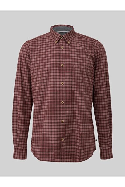 s.Oliver Men's shirt with checkered print and Regular fit, Dark red