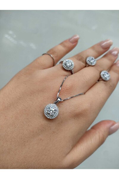 Silver 925 Ayar Yuvarlak Taş Takım
