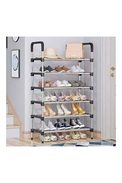 CamelMall 6-Layer Storage Shoe Rack Silver/Black 110x60x30cm
