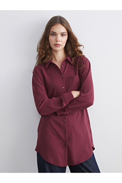 LC Waikiki Burgundy Pocket Detailed Women's Shirt Tunic