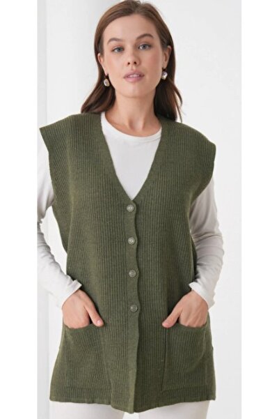 Fresh&Moda Women's Mother Plus Size Corded Fabric Wool Knitwear Vest