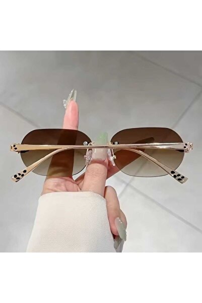 MECKSA New Metal-Edged Frameless Rectangular Fashion Glasses - Cheetah Design