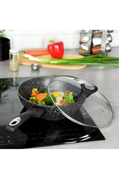 Klausberg Tigaie cu capac, din aluminiu, marmorata, adanca, neagra, 28 cm