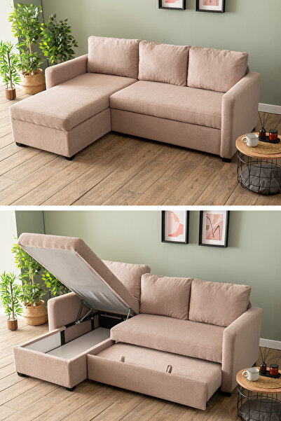 Pafu Kado Yataklı Köşe Koltuk Takımı - Bohem Vizon