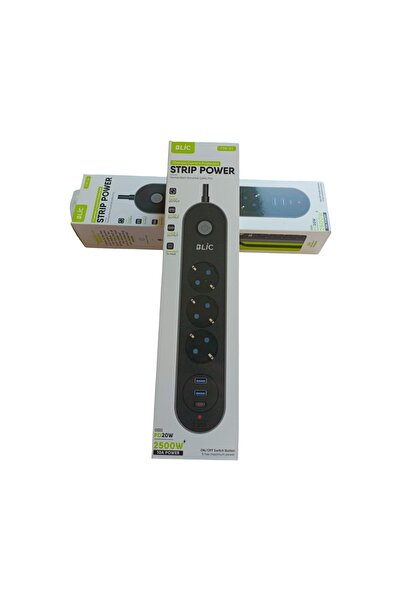 Blic 20W Hızlı Şarj Destekli 3'lü Priz ve Çoklu USB Şerit Priz (2500W)
