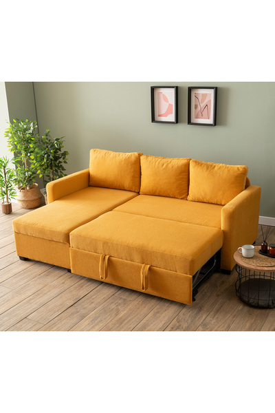 Pafu Kado Yataklı Köşe Koltuk Takımı - Bohem Hardal