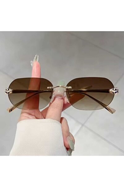 MECKSA New Metal-Edged Frameless Rectangular Fashion Glasses - Cheetah Design