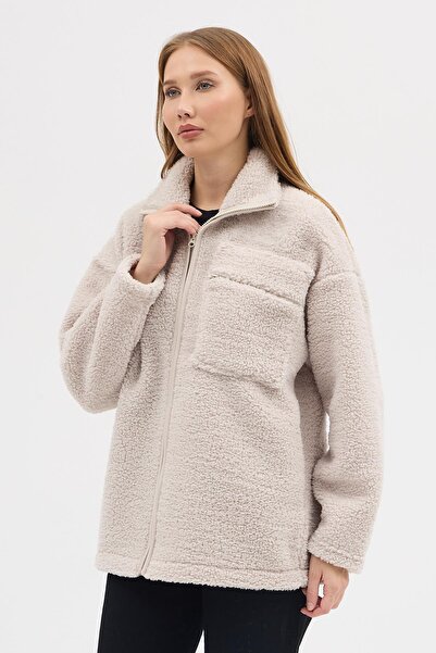 Polo State Women's Sherpa Plush Jacket Coat Stone