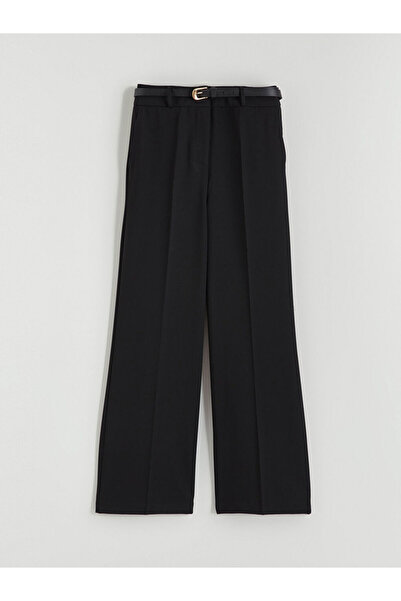 LC Waikiki Lcwaikiki Classicblack Wide-Leg Women's Trousers with Belt at the Waist