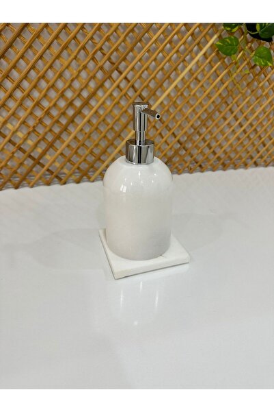 FARALYAHOME Natural Marble Liquid Soap Dispenser Set of 2 Silver Decor White with Marble Base