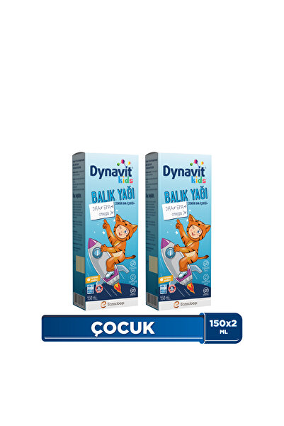 Dynavit Kids Portakal Aromalı Balık Yağı 150 mL x2 - Çocuklar için 1300mg Balık Yağı, Omega-3, EPA,