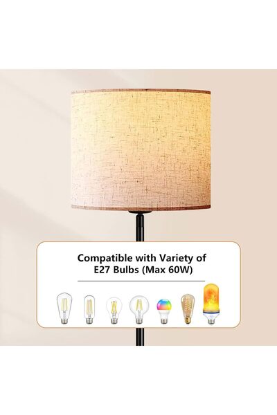 HYX Floor Lamp LED Modern Standing Lamp with 3 Color Temperatures, Beige Linen Shade, Black Pole (No Bul