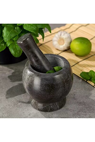 Kinghoff Mojar cu pistil din marmura, 10x10 cm negru,