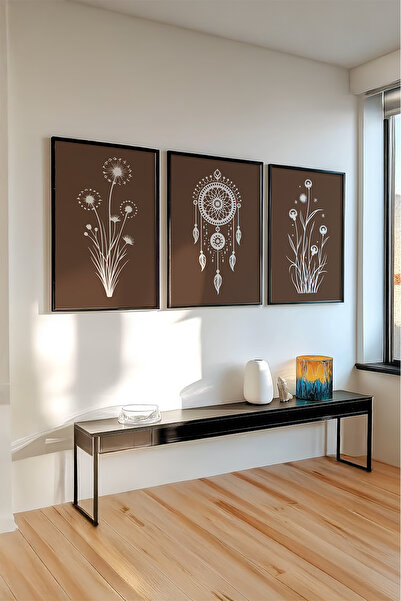 huhuli Ahşap Siyah Çerçeveli 3'lü Mocha Moments Tablo Huhu514