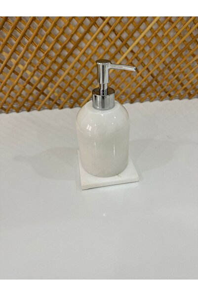FARALYAHOME Natural Marble Liquid Soap Dispenser Set of 2 Silver Decor White with Marble Base