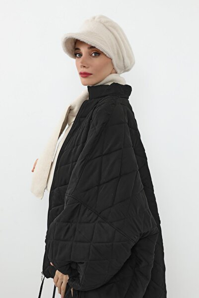 Aisha's Design Winter Plain Cashmere Visor Hat and Scarf Set, Bat-2Dk, Cream