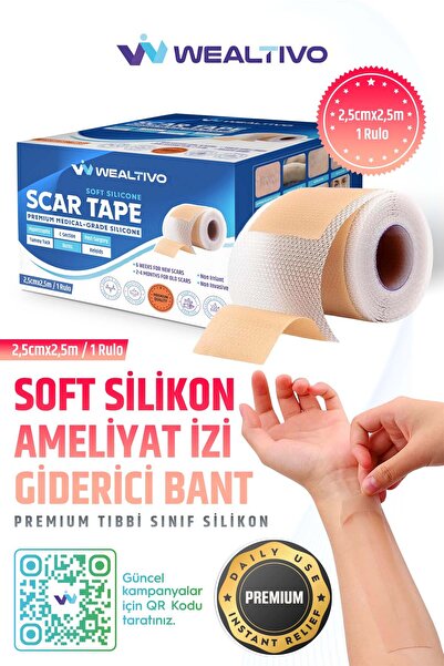 Wealtivo Skar Azaltıcı Soft Silikon Bant 2,5 m - Cerrahi/Sezaryen/Yanık/Akne/Yara İzleri İçin