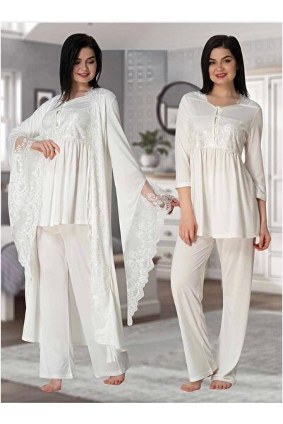 Lohusa Homewear Γυναικείο Σετ Πιτζάμες Εγκυμοσύνης με Σχέδιο Εκρού, Πριγκιπικ...