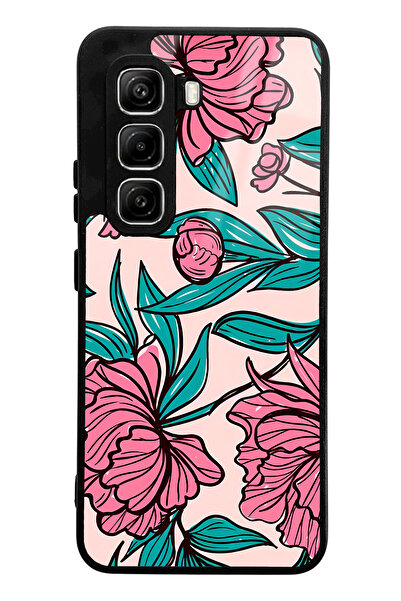 Spoyi حافظة هاتف لامعة متوافقة مع هاتف Infinix Hot 50 Pro بتصميم زهور فوشيا