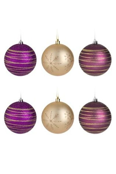 SHOPIENS Set Globuri de Craciun Mov cu Glitter Bej Sampanie Ø10 cm - 6 buc